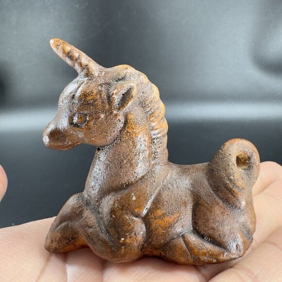Vintage Mid Century Pottery Unicorn Horse Figurine Small Figure Brown Glazed VTG - Picture 10 of 10
